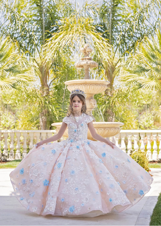 Beaded Multicolor Embroidered Lace Tulle Couture Flower Girl Dress Beaded Multicolor Embroidered Lace Tulle Couture Flower Girl Dress